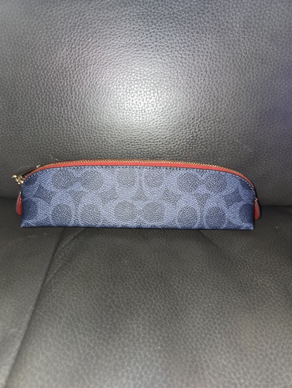 Designer-Inspired Navy and Red Zip Pencil Case